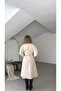 Belted Lined Trench Coat with Cape Cover - 3