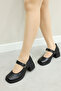 Genuine Leather Black Women's Thick Heeled Shoes 217Za880-03