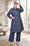 Snap Closure Pocket on Jacket Waist Elastic Pocket Pocketed Ntolon Large Size Jeans Suit - 2