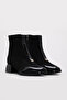 Genuine Leather Black Suede Patent Leather Women's Short Heeled Boots 264Sza855 - 4