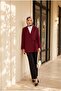 Lined Double Crepe Jacket with Side Laces and Slits on the Back - Burgundy