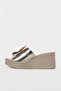 Genuine Leather Gold Women's Wedge Heel Slippers 275Za2039Dlg - 2