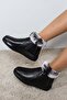 Genuine Leather Furry Black Women's Sports Boots 733KZA0023