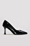 Genuine Leather Black Patent Leather Crocodile Women's Thin Heel Shoes 210Za1708