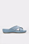 Genuine Leather Denim Blue Women's Flat Slippers 864ZAR03 - 2