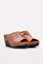 Genuine Leather Tan Women's Wedge Heel Slippers 972ZA1001 - 6