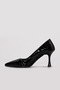 Genuine Leather Black Patent Leather Crocodile Women's Thin Heel Shoes 210Za1708 - 2