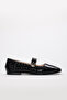 Genuine Leather Black Crocodile Patent Leather Women's Ballerina Shoes 210Za9757
