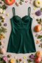 Emerald Green Color Satin Nightdress with Lace Detail on the Chest - 3