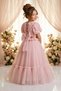 Baby Girl Birthday Party Wedding Dress Double Set Short Sleeve Rose Bow Tulle Tutu Lined - 4