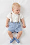 Newborn Baby Boy Suspender Shorts Shirt Set Blue - 4