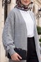 Knitted Cardigan with Braided Sleeves - Gray - 3