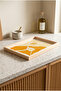 Abstract Yellow and Orange Patterned Natural Wood Framed Rectangular Coffee Presentation, Engagement, and Serving Tray - 3