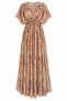 Brown Patterned Long Dress with Gipeli Waist - 3457