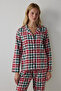 Red Plaid Shirt Collar New Year Cotton Pajama Set - 3