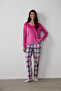 Fuchsia Comfy Time Plaid Long Sleeve Thermal Effect Pajama Set
