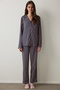 Navy Blue Striped Shirt Collar Long Sleeve Pajama Set