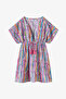 Girl's Ribbon Trim Ribbon Patterned Pompom Kaftan