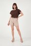 Belt Detailed Relaxed Fit High Waist Cotton Shorts Women's Shorts 668Yp5448 - 3