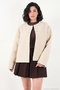 Detachable Shawl Detailed Buttoned Textured Short Coat Women's Coat 6810429 - 3