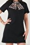 Leopard Patterned Scarf Collar Mini Length Short Sleeve Dress Women's Dress 6525704 - 6