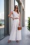 Linen Blended High Waist Wide Leg Belted Trousers Women's Pants 68351405