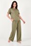 Soft Textured Crew Neck Elastic Waist Short Sleeve Pajama Set Women's Pajama Set 65720102 - 2