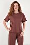 Soft Textured Crew Neck Elastic Waist Short Sleeve Pajama Set Women's Pajama Set 65720102 - 4