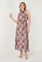 Patterned Halter Neck Sleeveless Belted Maxi Chiffon Dress Women Dress 6525724 - 6