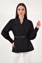 Double-Breasted Collar Belted Balloon Sleeve Cotton Shirt Women's Shirt 6835057 - 2