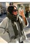 Women's Winter Plaid Wool Shawl - Double-Sided Shoulder Shawl / Oversized Blanket Shawl 70X190Cm - Khaki