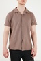 Cotton Blend Striped Textured Regular Fit Short Sleeve Shirt Men's Shirt 5904037 - 6
