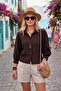 Waffle Textured Comfortable Fit Three Quarter Sleeve Shirt Women's Shirt 6982208