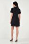 Leopard Patterned Scarf Collar Mini Length Short Sleeve Dress Women's Dress 6525704 - 7