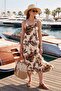 Patterned Oversize Fit Tie-Down Strap Round Neck Midi Length Dress Women's Dress 5869022