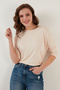 Crew Neck Three Quarter Sleeve Blouse Women's Bluz 5861416Y - 2