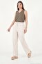 Cotton Waist-Tied High Waist Wide Leg Regular Fit Pants with Pockets Women's Pants 668Yp4 - 5