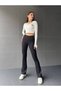 Flared Leg Ribbed High Waist Compression Trousers