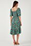 Patterned Oversize Fit Carmen Collar Drawstring Detailed Midi Length Dress Women's Dress 67810557 - 7
