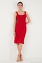 Stretch Slim Fit Square Neck Thick Strap Midi Length Dress Women's Dress 5866102 - 5