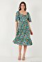Patterned Oversize Fit Carmen Collar Drawstring Detailed Midi Length Dress Women's Dress 67810557 - 5