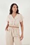 Regular Fit Double Breasted Collar Button Detailed Crop Suit Women's Suit 5866446 - 4