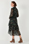 Regular Fit Collar Detailed Flounce Chiffon Midi Dress Women's Dress 611El1448 - 5