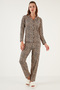 Patterned Elastic Waist Shirt Collar Woven Pajama Set Women's Pajama Set 6095660W4 - 2