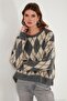 Oversize Fit Crew Neck Argyle Patterned Soft Textured Sweater Women's Sweater 4616223 - 5