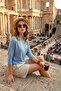 Crew Neck Three Quarter Sleeve Blouse Women's Bluz 5861416Y