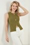 Fittted Fit Crew Neck Accessory Detailed Blouse Women's Bluz 5866475 - 5