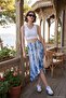 Regular Fit Patterned High Waist Flared Midi Length Slit Skirt Women's Skirt 5869013
