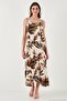 Patterned Oversize Fit Tie-Down Strap Round Neck Midi Length Dress Women's Dress 5869022 - 3