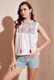 Cotton Regular Fit Embroidered Blouse Women's Bluz 611Bz0249 - 2